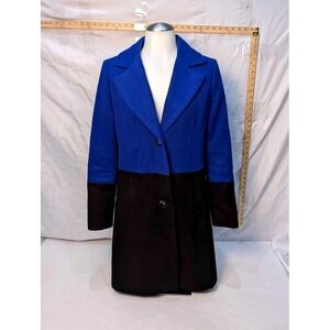 Smashed Lemon ~Women's Colorblock Winter Coat Blue/Black Button Front Size‎ US 6